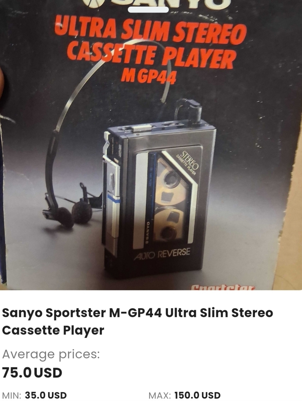 Sanyo M-GP44 Ultra Slim Stereo Cassette Player - Black